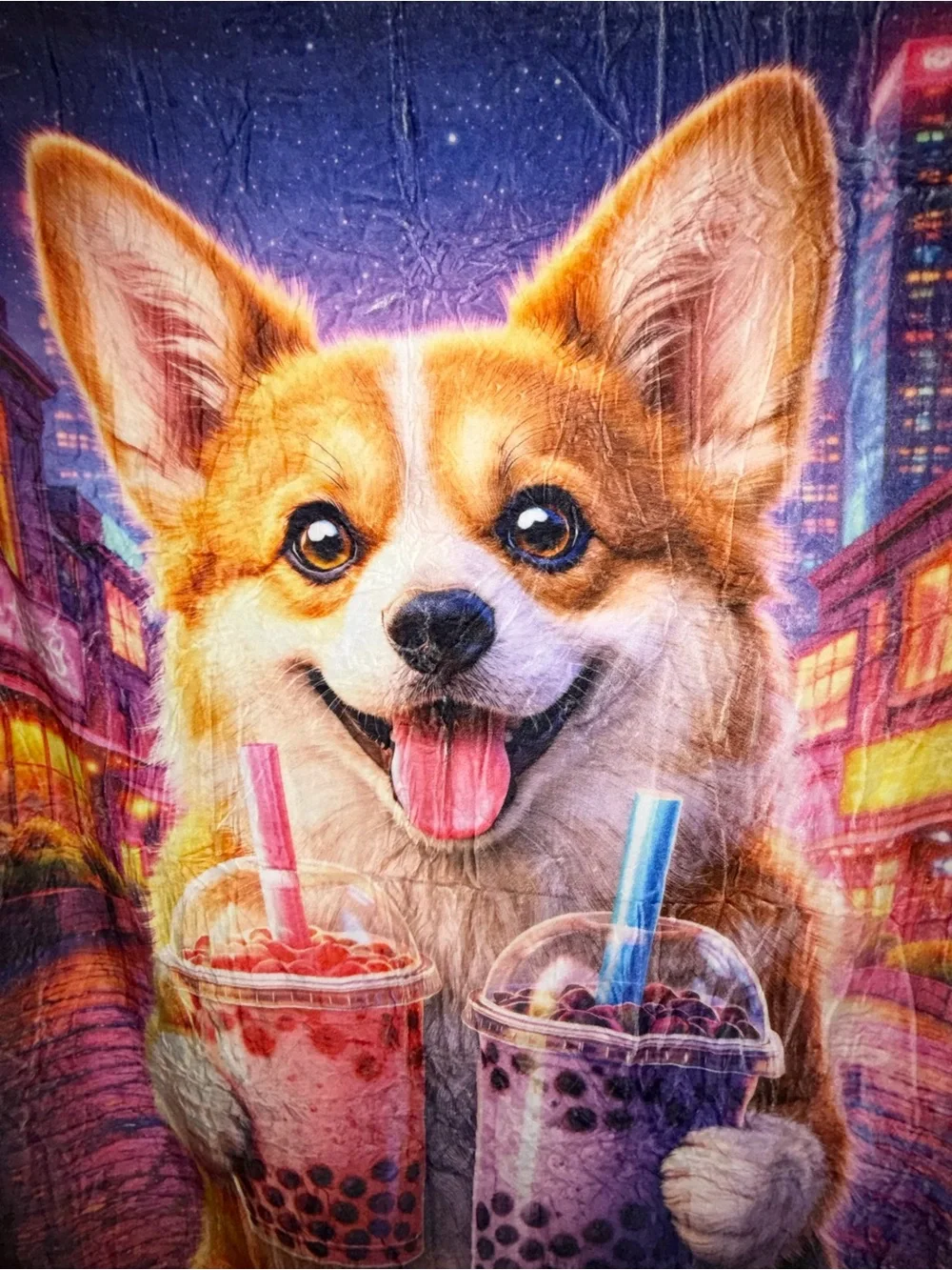 NWT Corgi Boba Tea Plush Throw Blanket 50x60 Velveteen Back